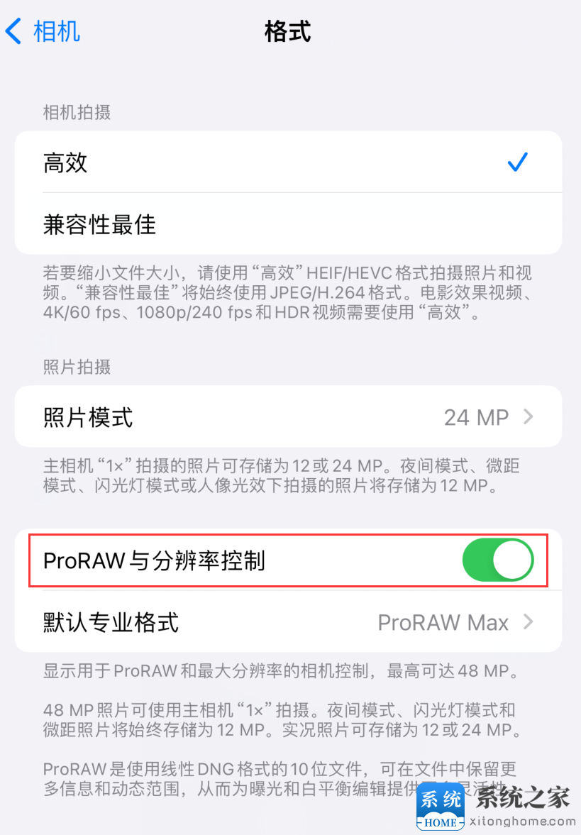 如何在 iPhone 15 Pro 系列机型中设置 Apple ProRAW 格式？